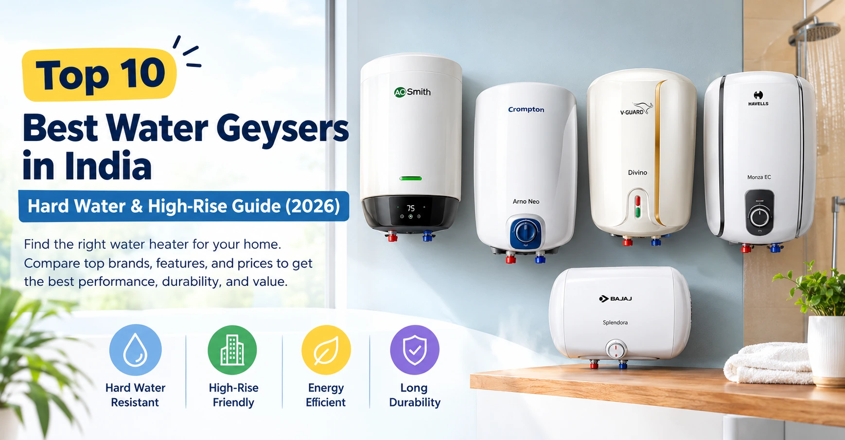 Top 10 best water geysers in India for hard water, high-rise apartments, and energy efficiency in 2026